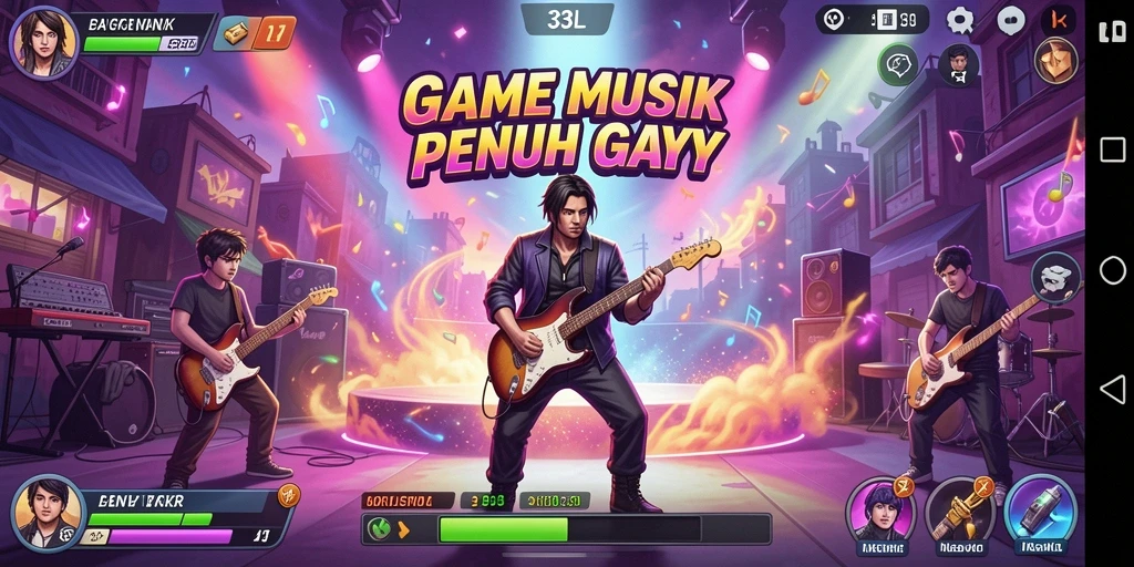 Tampilan gameplay 33L yang menarik dan interaktif dengan berbagai genre musik.