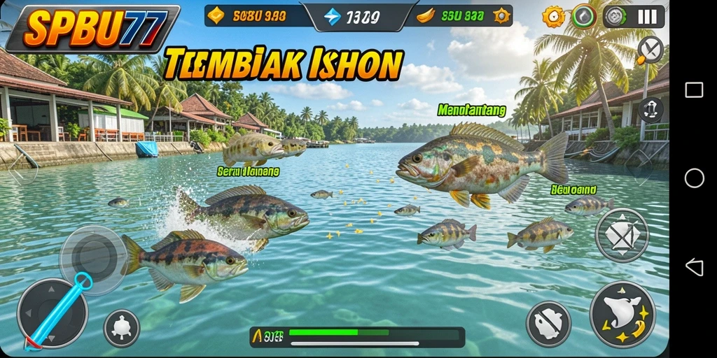 Gameplay SPBU77 yang seru dengan berbagai ikan dan tantangan menarik.