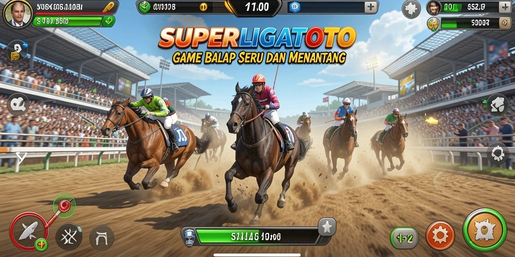 Tangkapan layar dari gameplay seru SUPERLIGATOTO saat balapan.